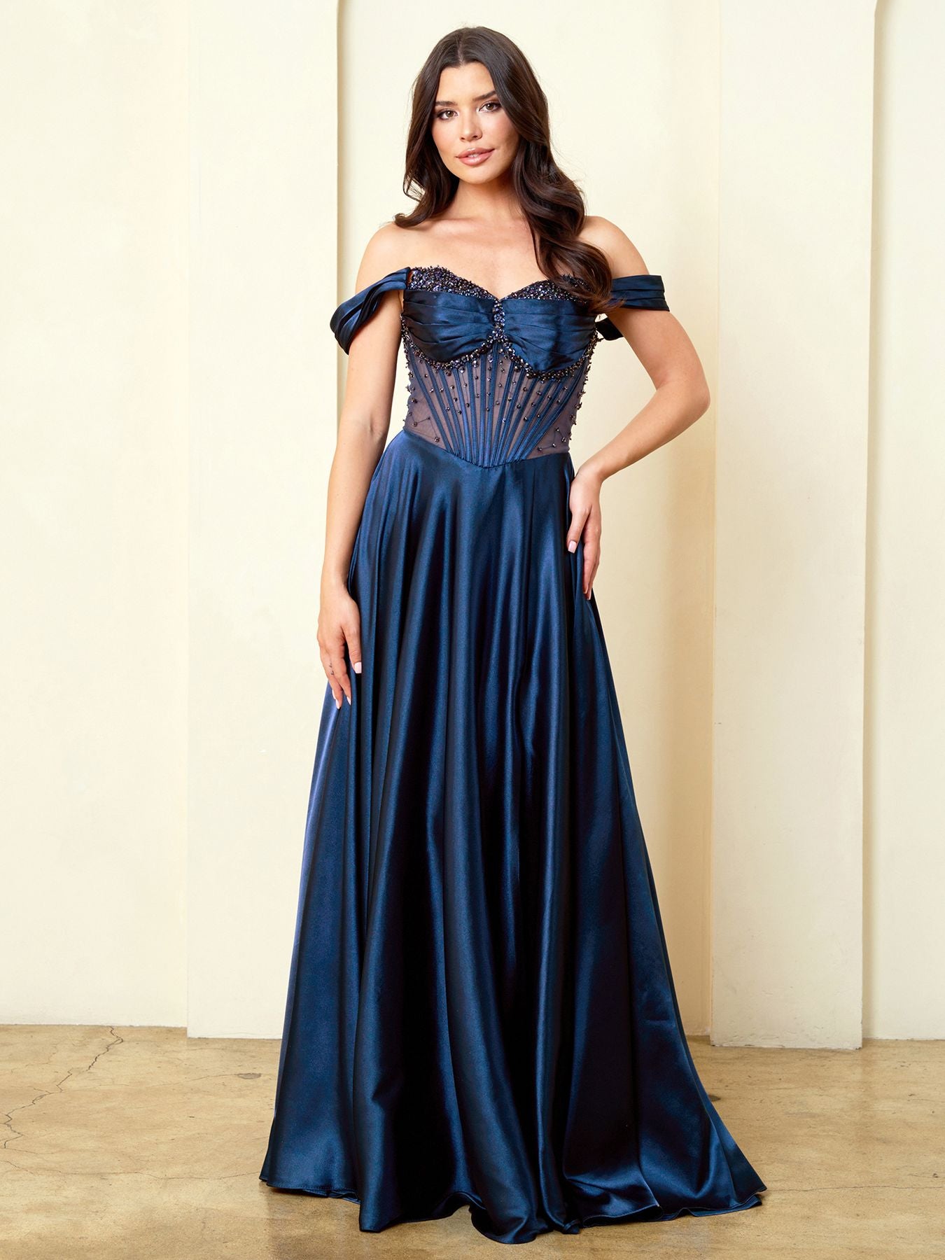 Long Corset A Line Formal Beaded Prom Dress Eva Fashion 5315 - Champagne / 2XL Long Corset A Line Formal Beaded Prom Dress Eva Fashion 5315 - Champagne / 2XL