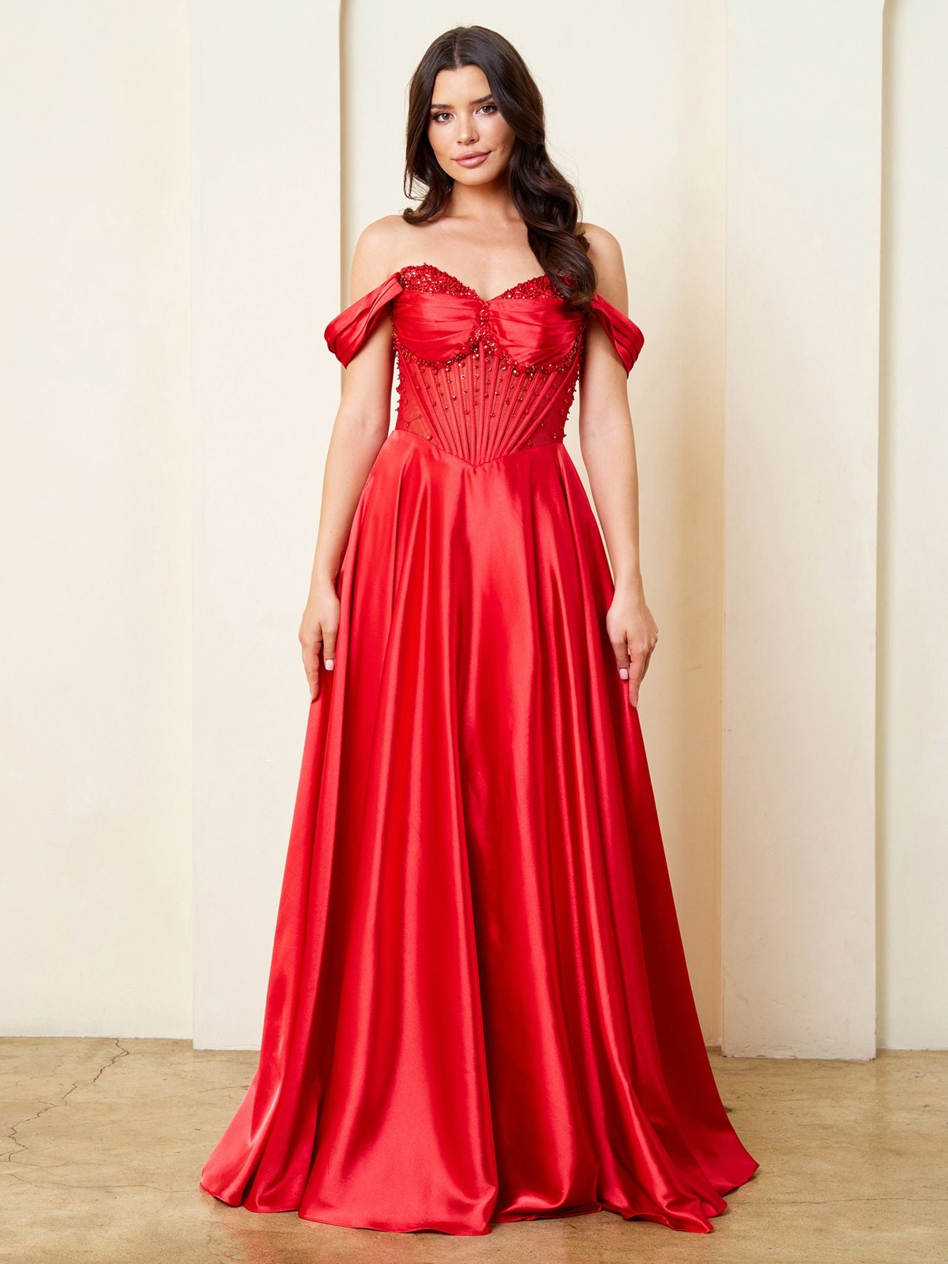 Prom Dresses Long Corset A Line Formal Beaded Prom Dress Eva Fashion 5315 Red