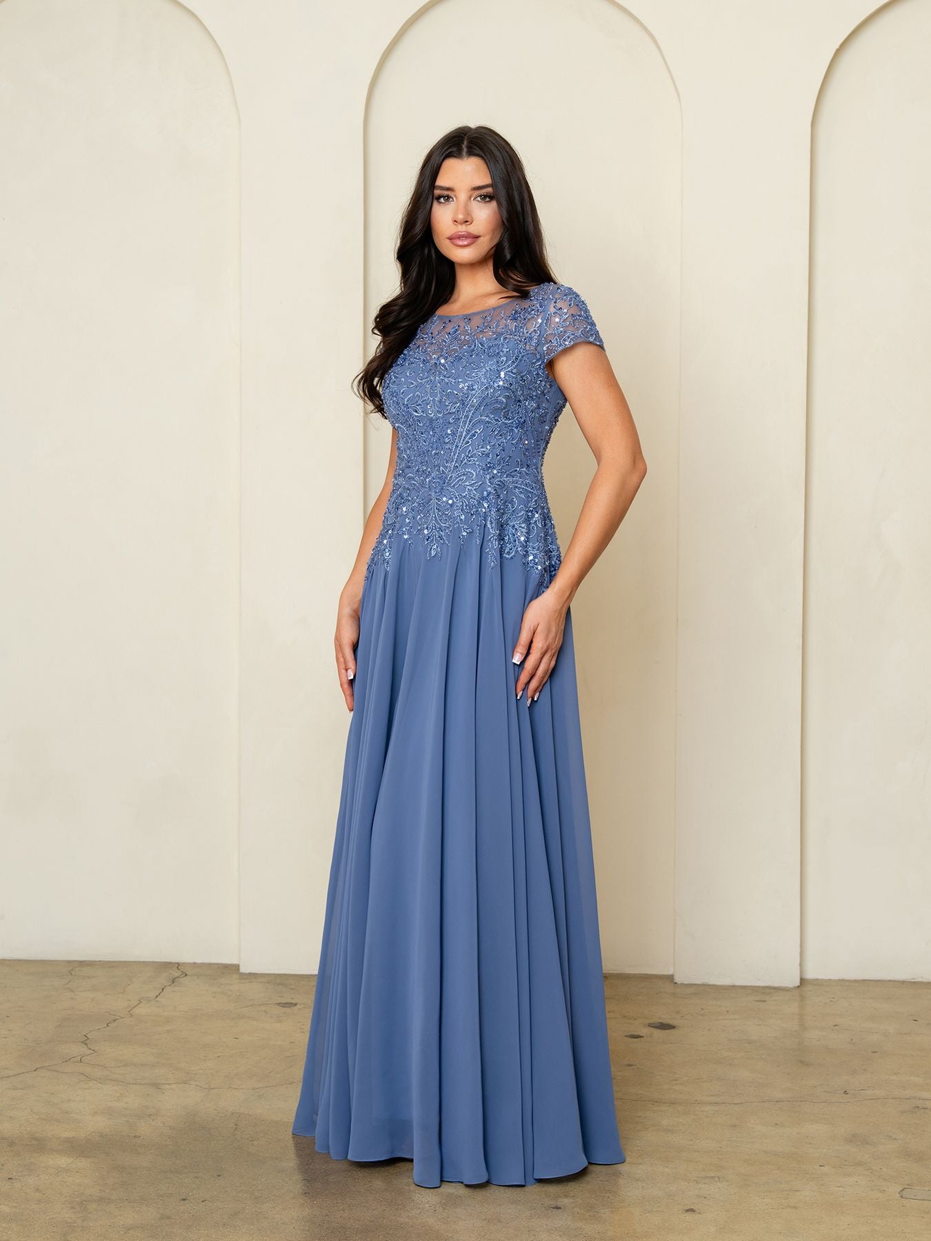 Mother of the Bride Dresses A Line Formal Long Beaded Mother of the Bride Dress Eva Fashion 5316 Slate Blue