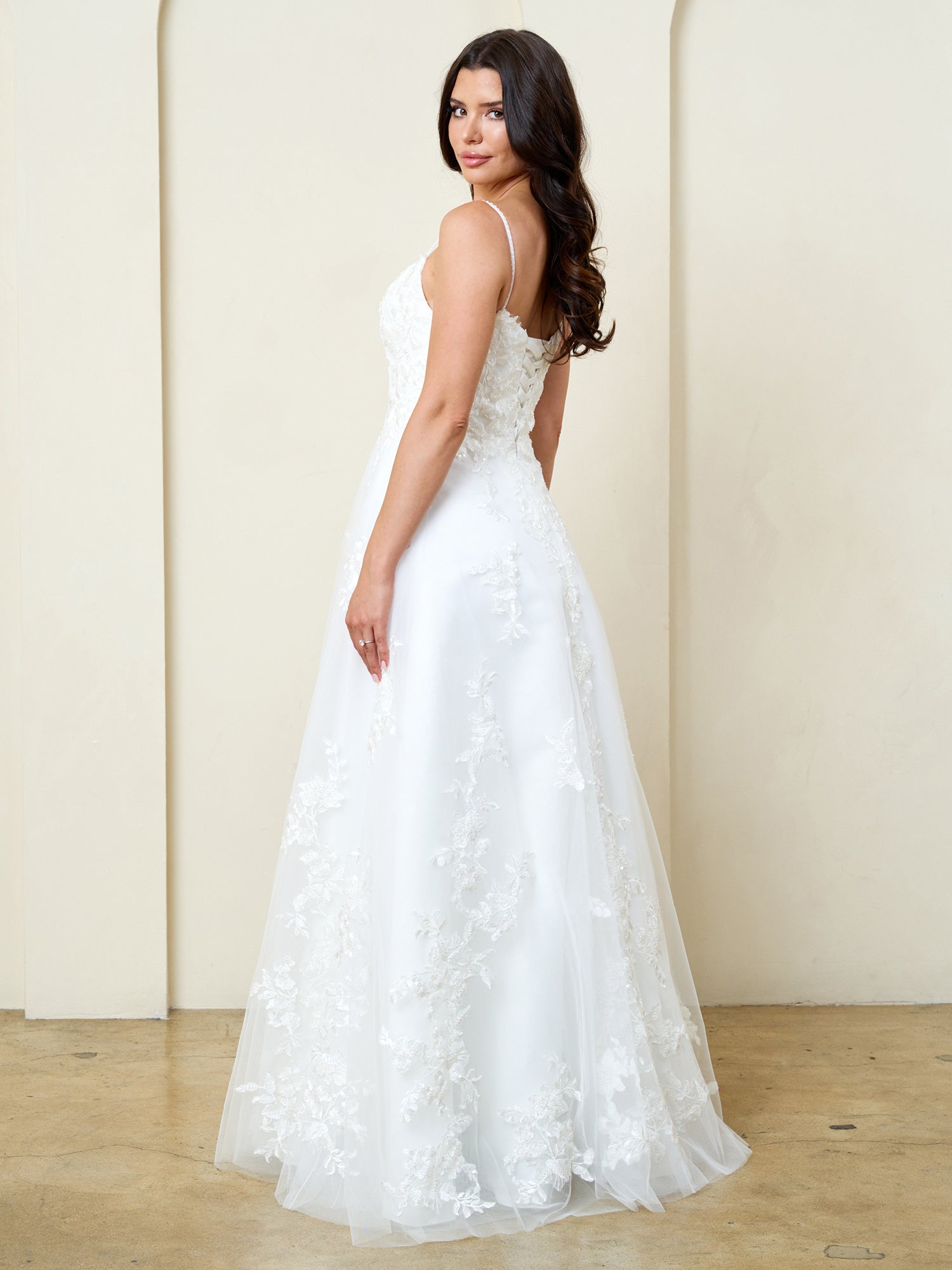Spaghetti Strap Long Lace Wedding Dress by Eva Fashion 5320 in Off White