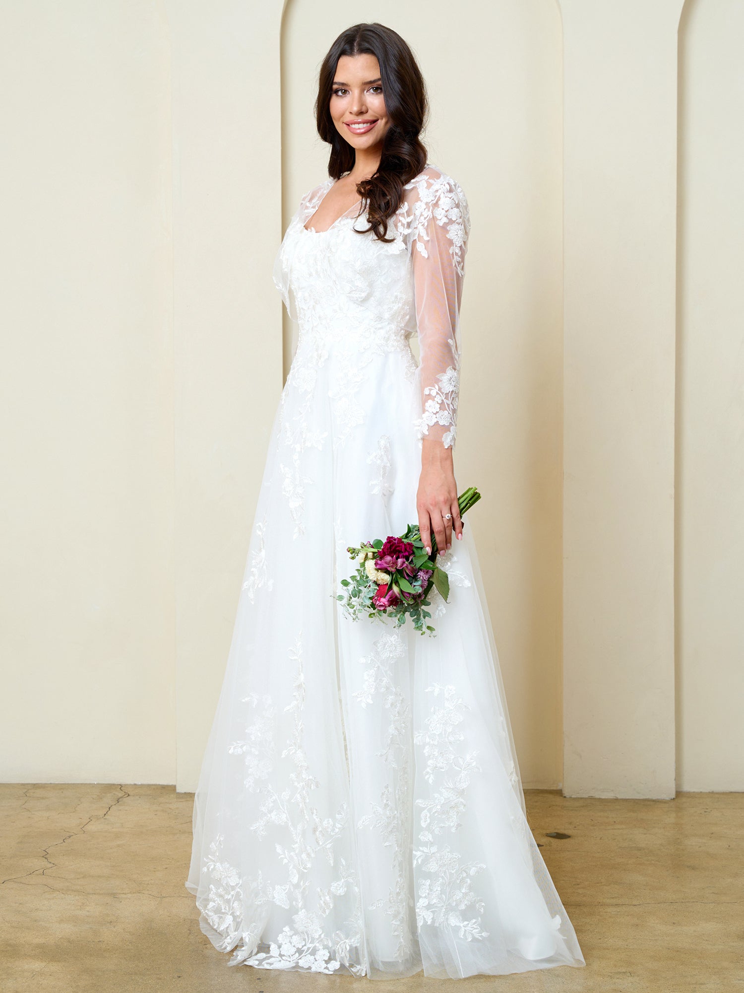 Spaghetti Strap Long Lace Wedding Dress by Eva Fashion 5320 in Off White