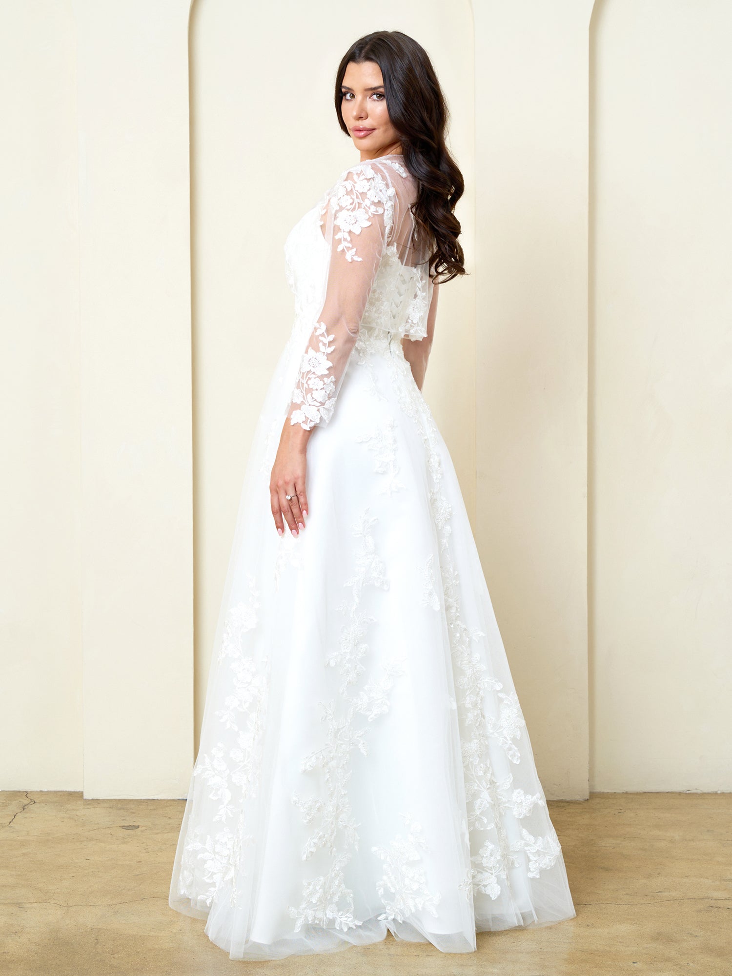 Spaghetti Strap Long Lace Wedding Dress by Eva Fashion 5320 in Off White