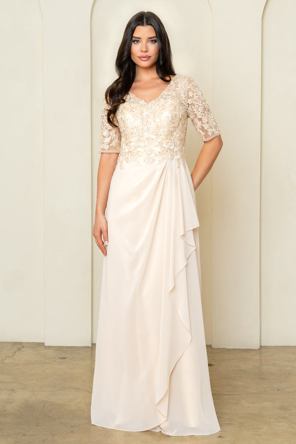 V-Neck Long Chiffon Mother of the Bride Dress by Eva Fashion 5322