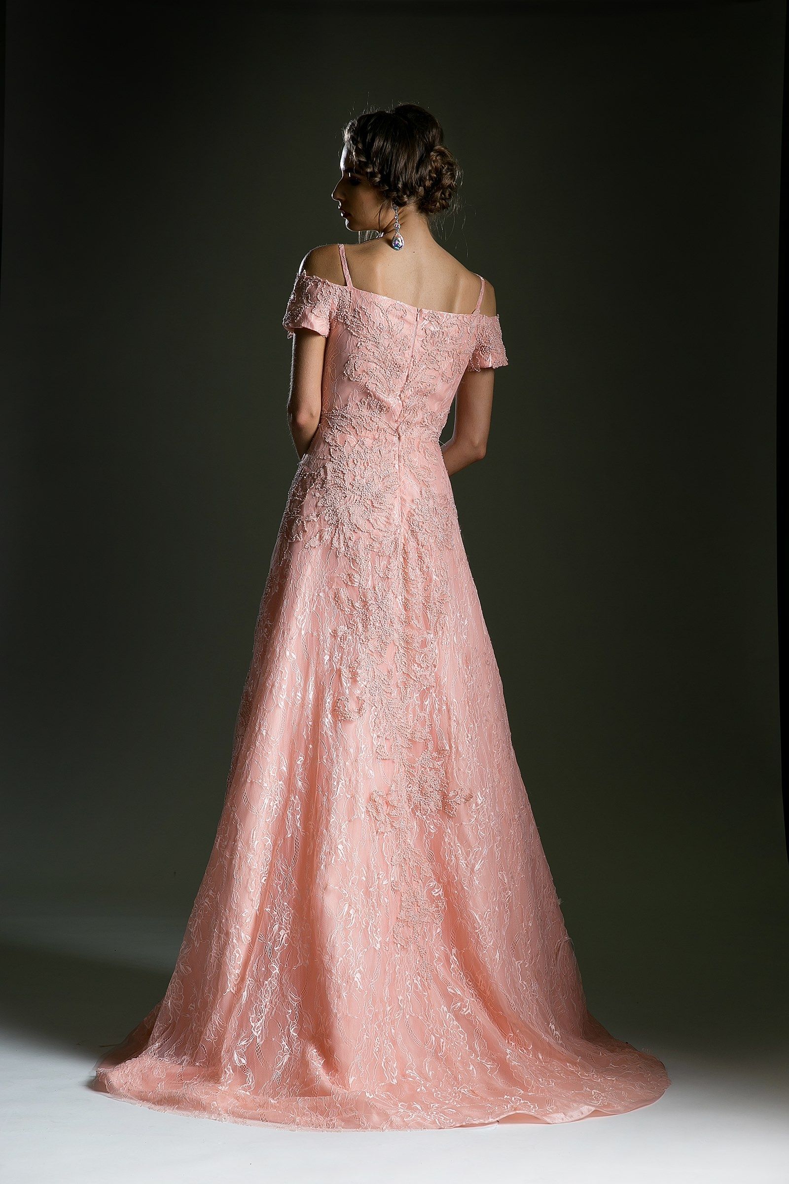 Formal Dresses Long Formal Floral Lace Applique Prom Evening Dress Peach