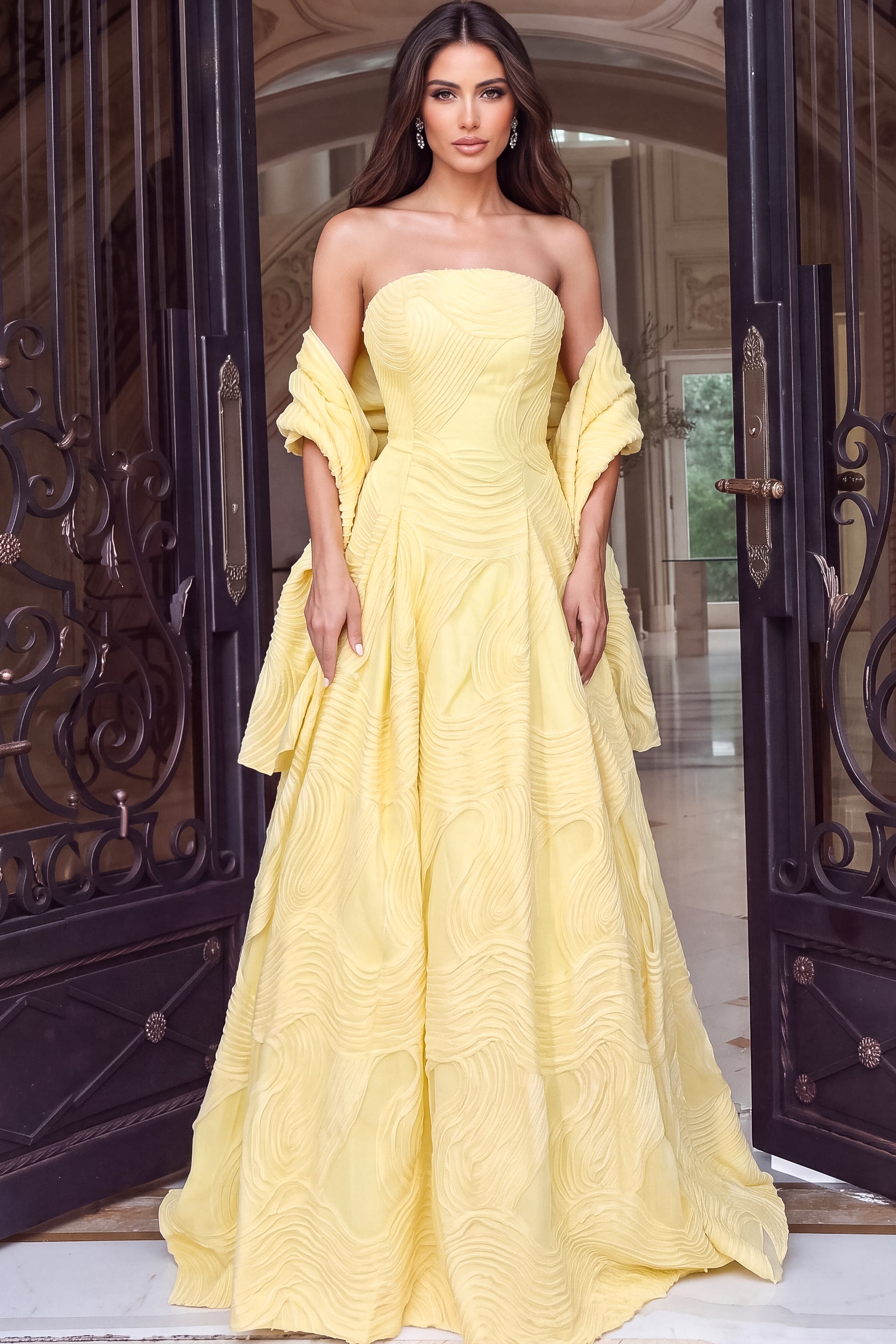 Strapless Curved Neck Floor-Length Satin Occasion Ball Gown Jovani 53366