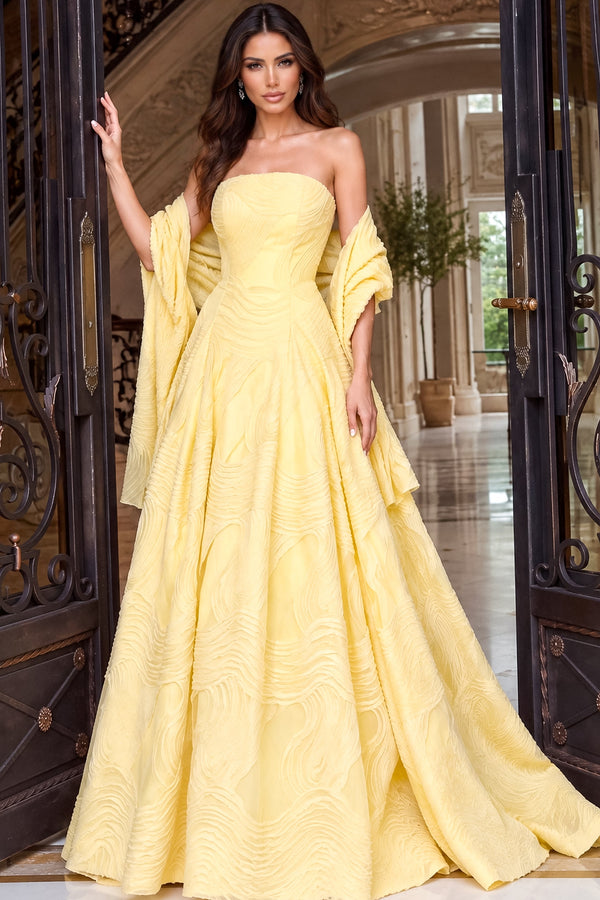 Strapless Curved Neck Floor-Length Satin Occasion Ball Gown Jovani 53366