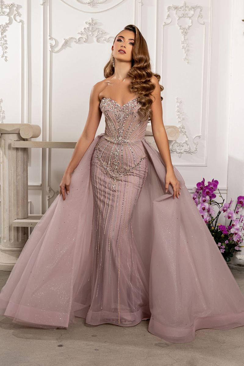 Mauve Sweetheart Floor-Length Mesh Prom Dress May Queen MQRQ8257