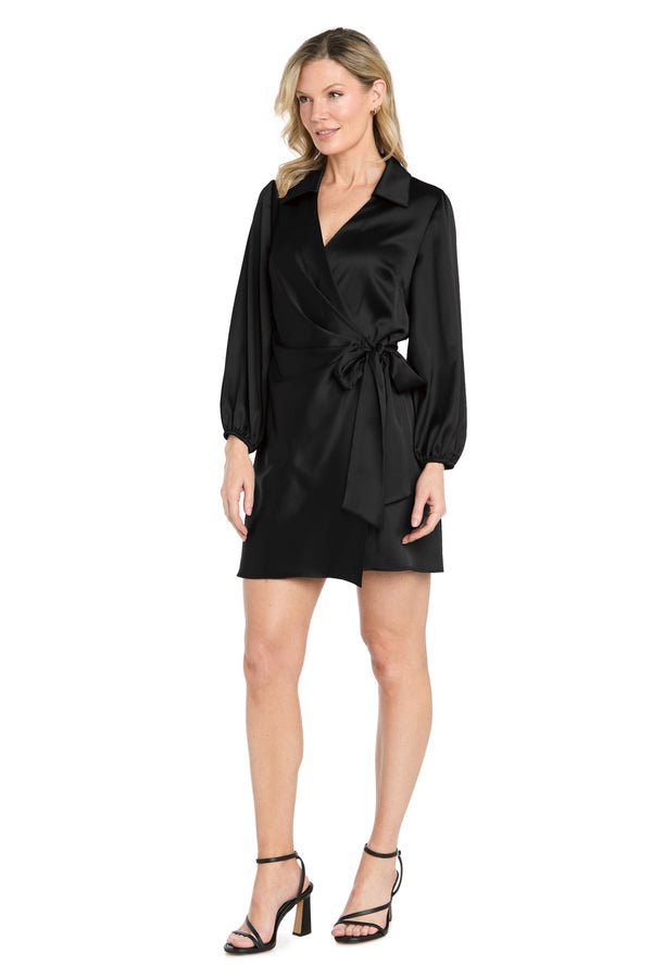 V-Neck Mini Short Satin Formal Sheath Column R&M Richards 5341