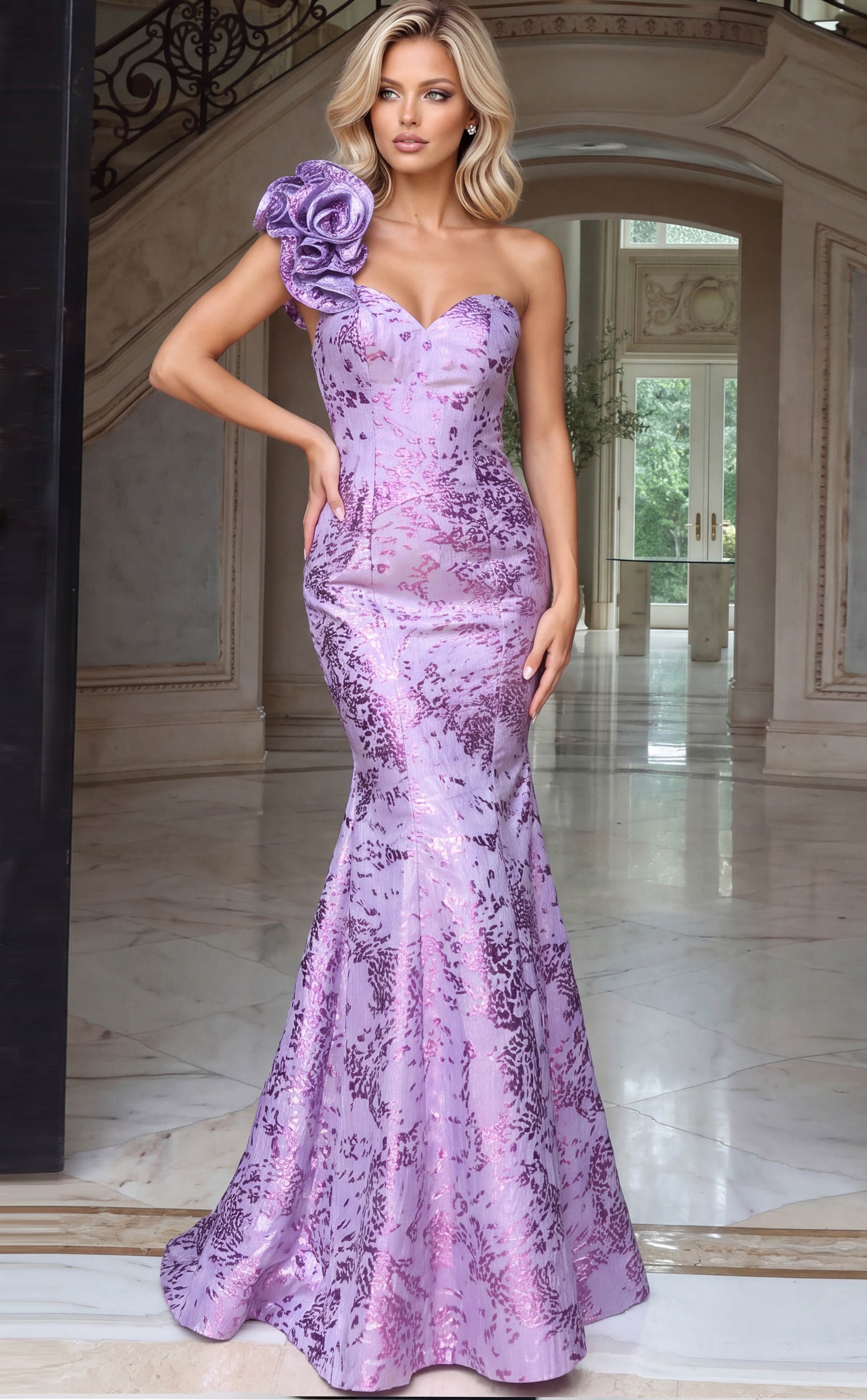 Strapless Curved Neck Floor-Length Satin Occasion Mermaid Jovani 53422