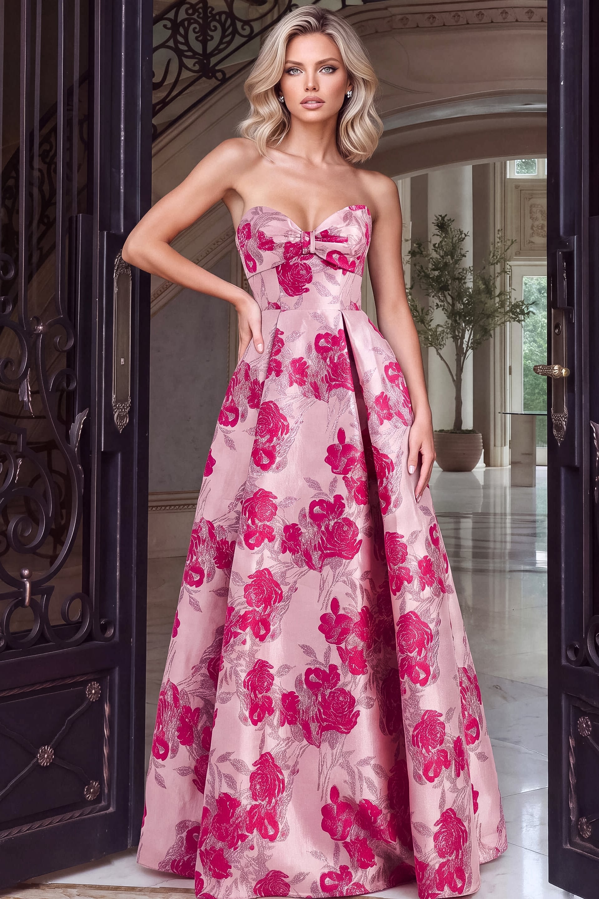 Strapless Curved Neck Floor-Length Satin Occasion Ball Gown Jovani 53509