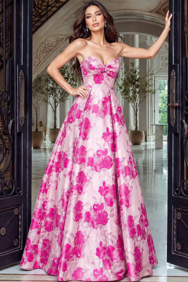 Strapless Curved Neck Floor-Length Satin Occasion Ball Gown Jovani 53509