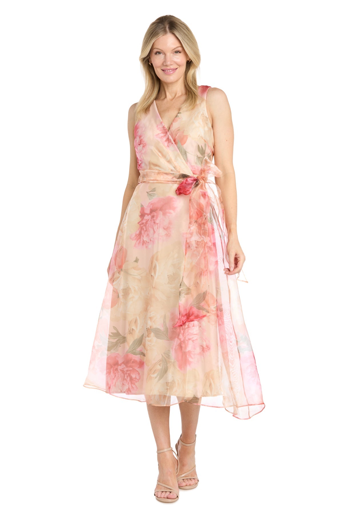 V-Neck Tea-Length Organza Formal A-Line R&M Richards 5384