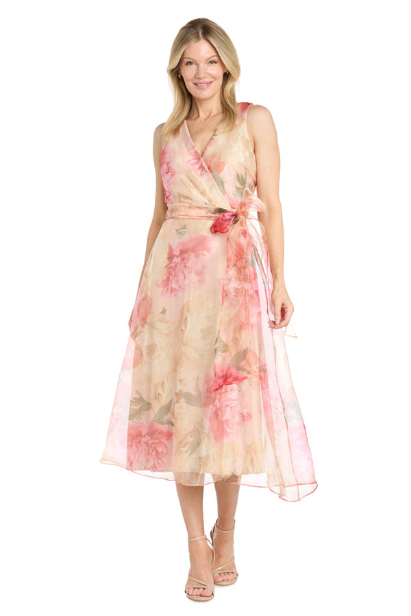 V-Neck Tea-Length Organza Cocktail A-Line R&M Richards 5384