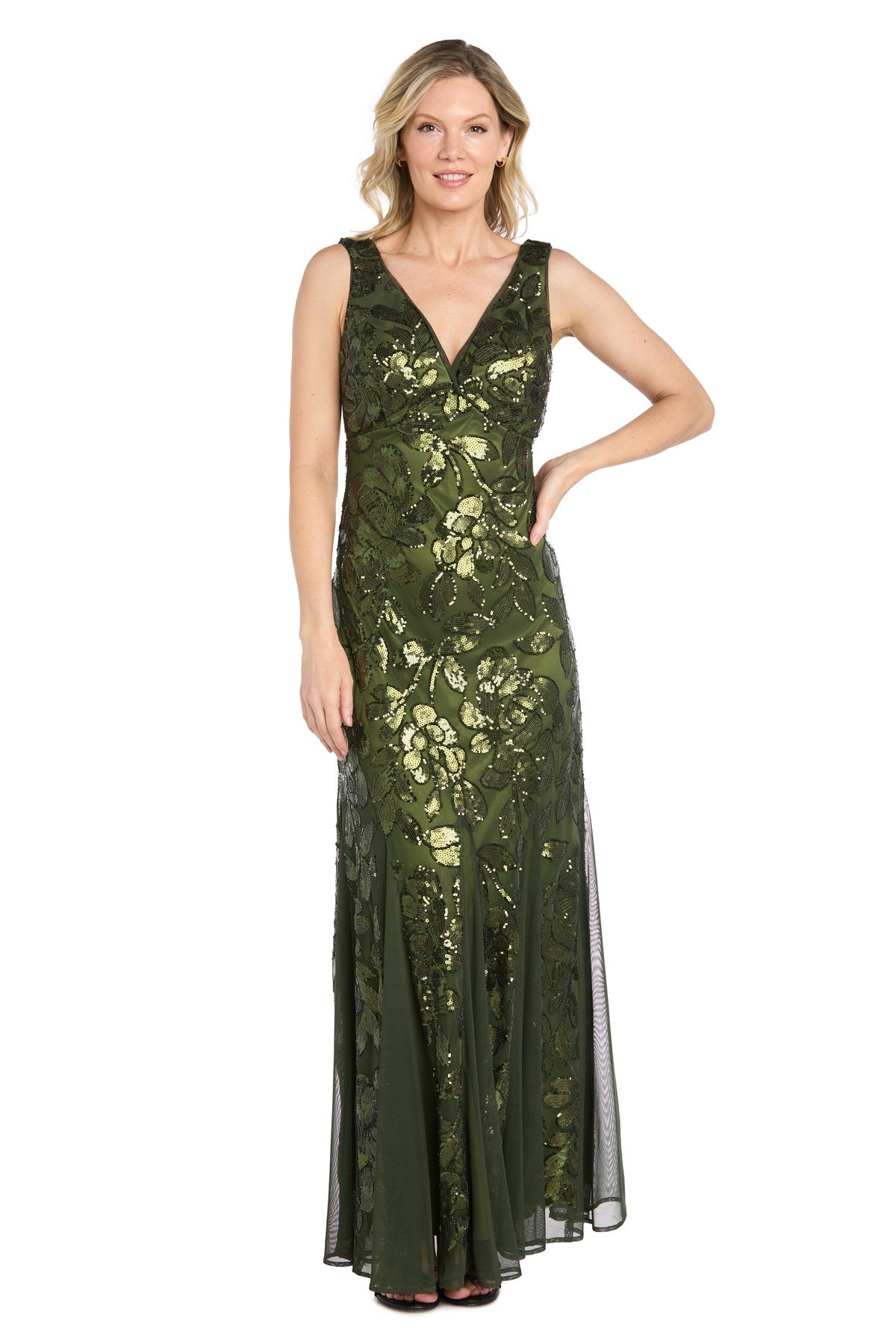 V-Neck Floor-Length Sequin Formal Sheath R&M Richards 5389