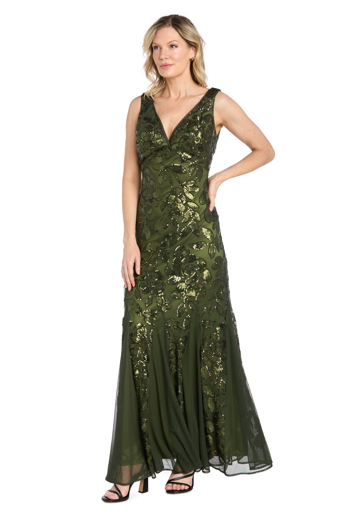 V-Neck Floor-Length Sequin Formal Sheath R&M Richards 5389