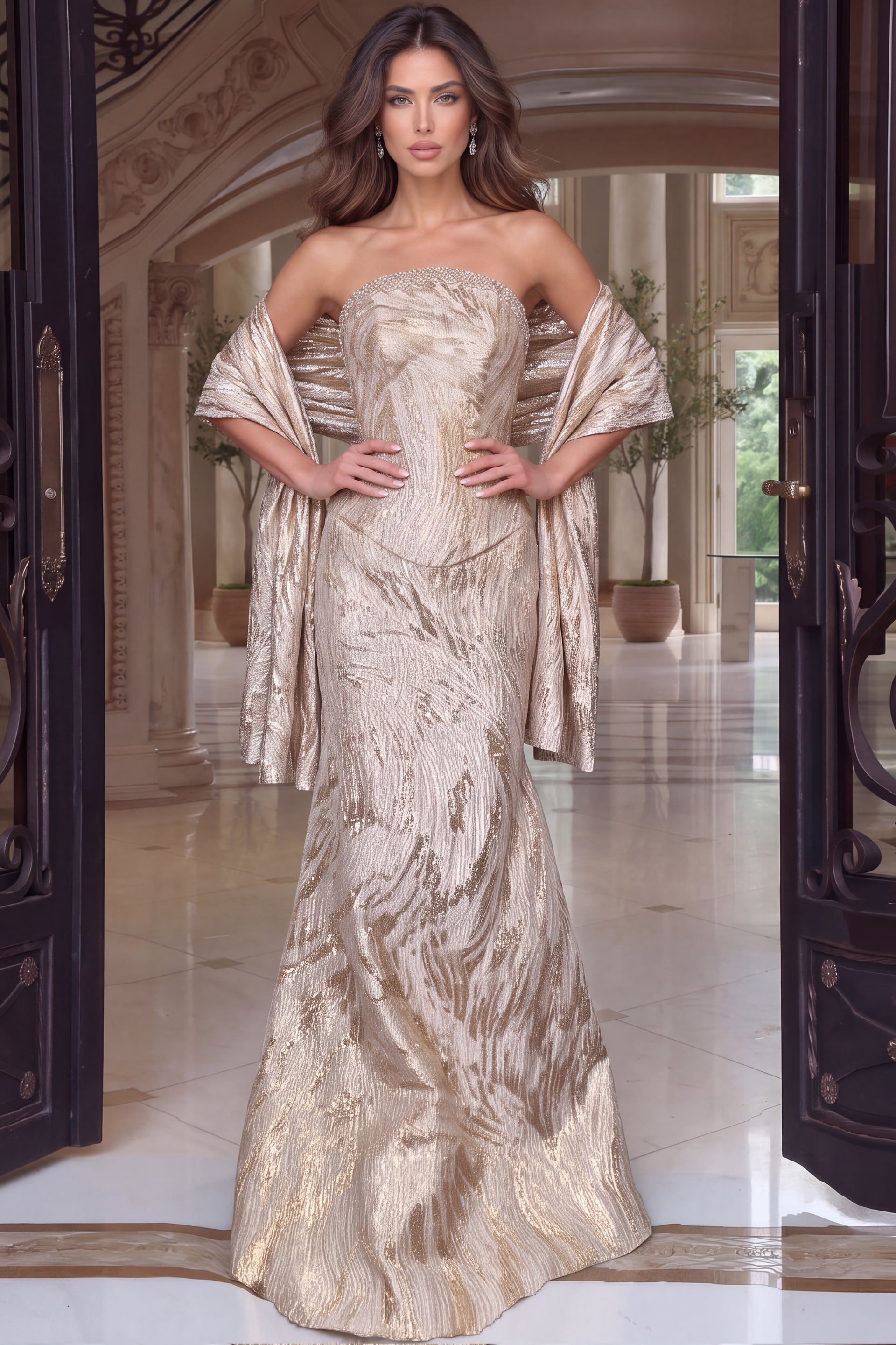 Strapless Curved Neck Floor-Length Satin Occasion Mermaid Jovani 53919