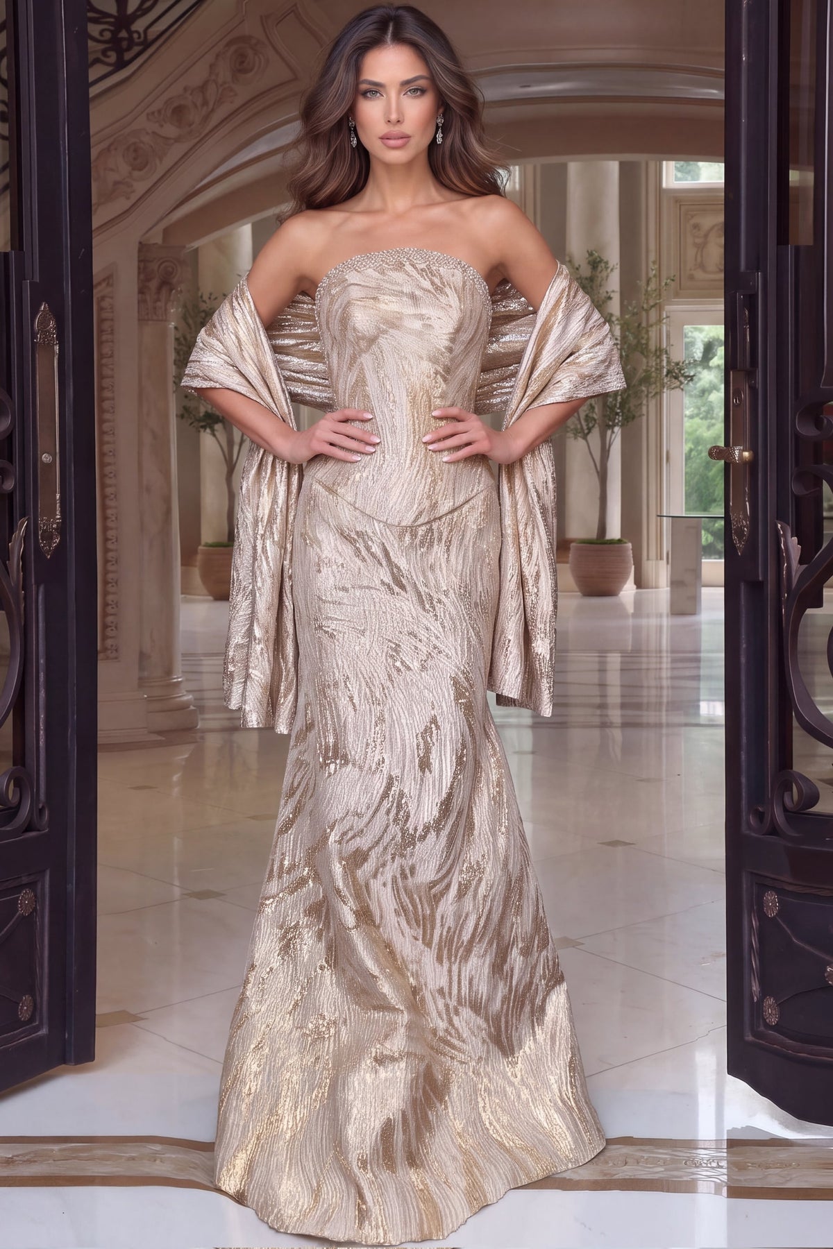 Strapless Curved Neck Floor-Length Satin Occasion Mermaid Jovani 53919