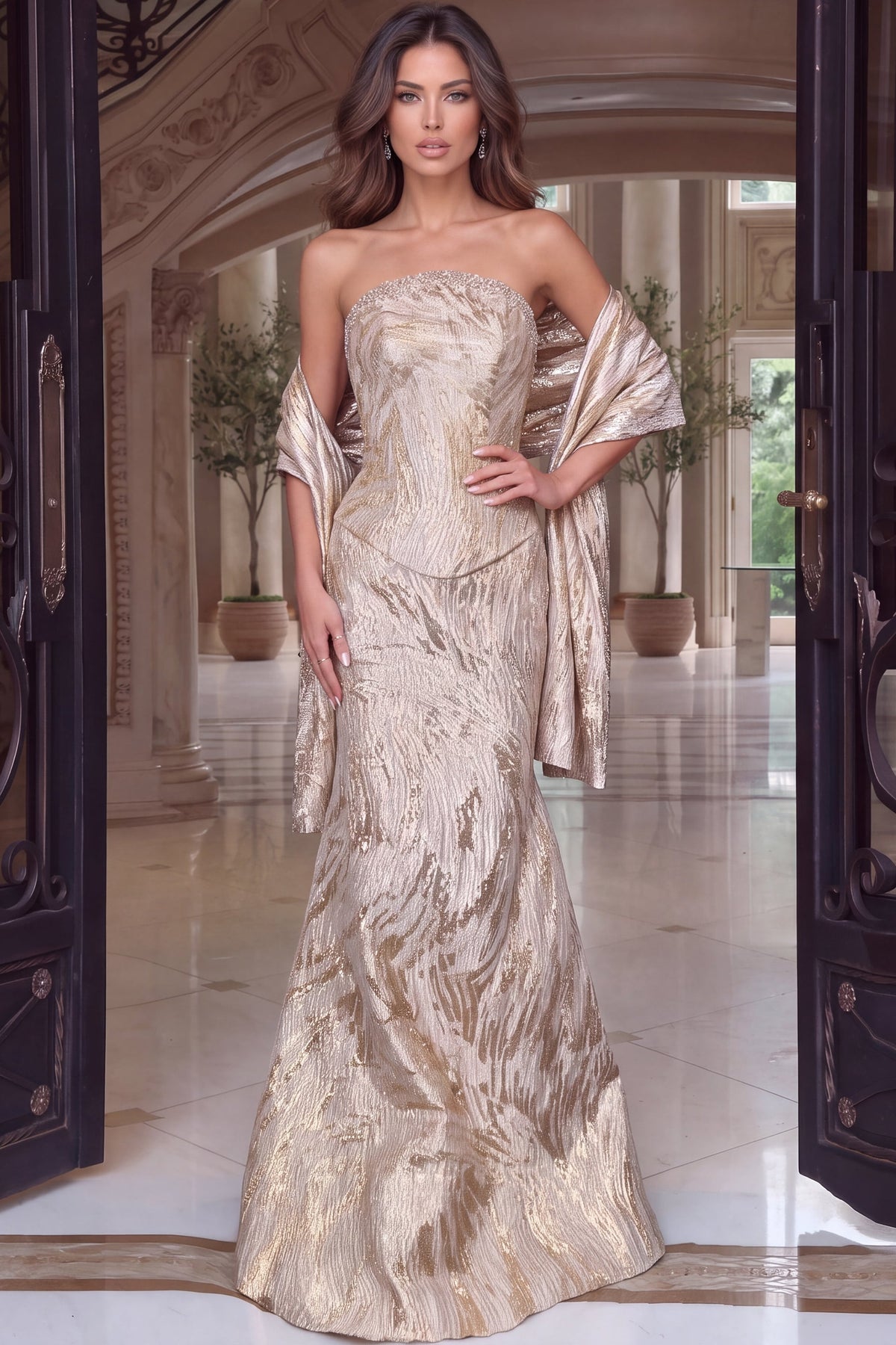Strapless Curved Neck Floor-Length Satin Occasion Mermaid Jovani 53919