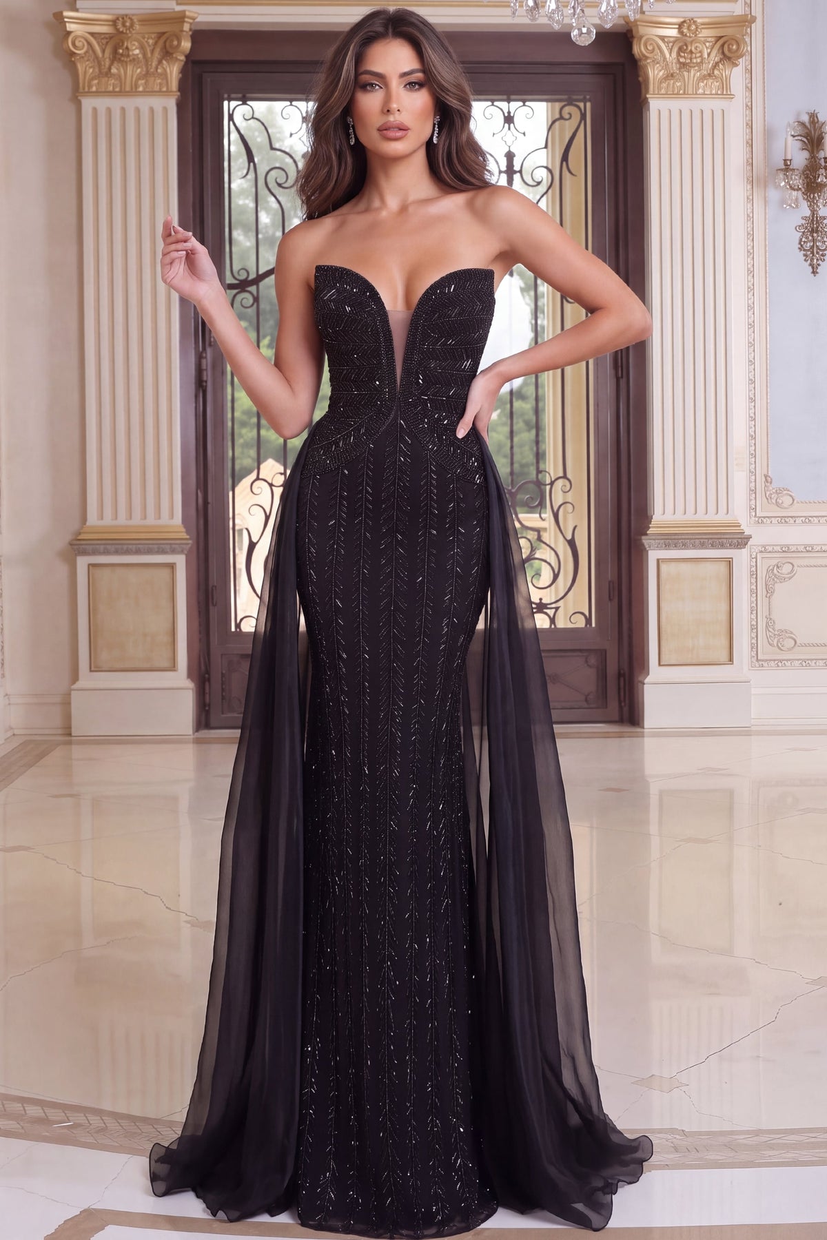 Strapless Curved Neck Floor-Length Sequin Formal Mermaid Jovani 53927