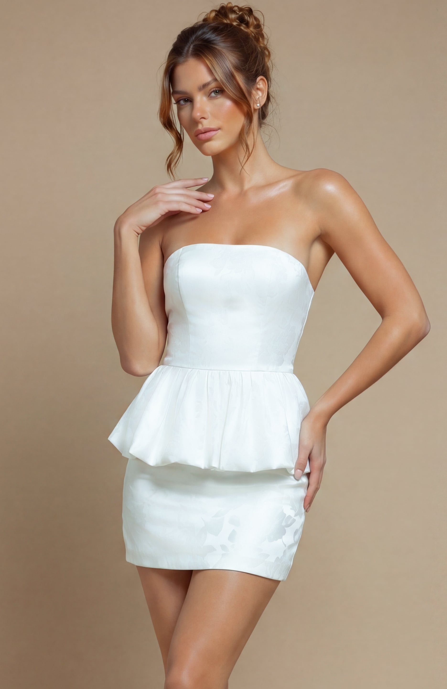 Strapless Curved Neck Mini Short Satin Wedding Bodycon Jovani 53952