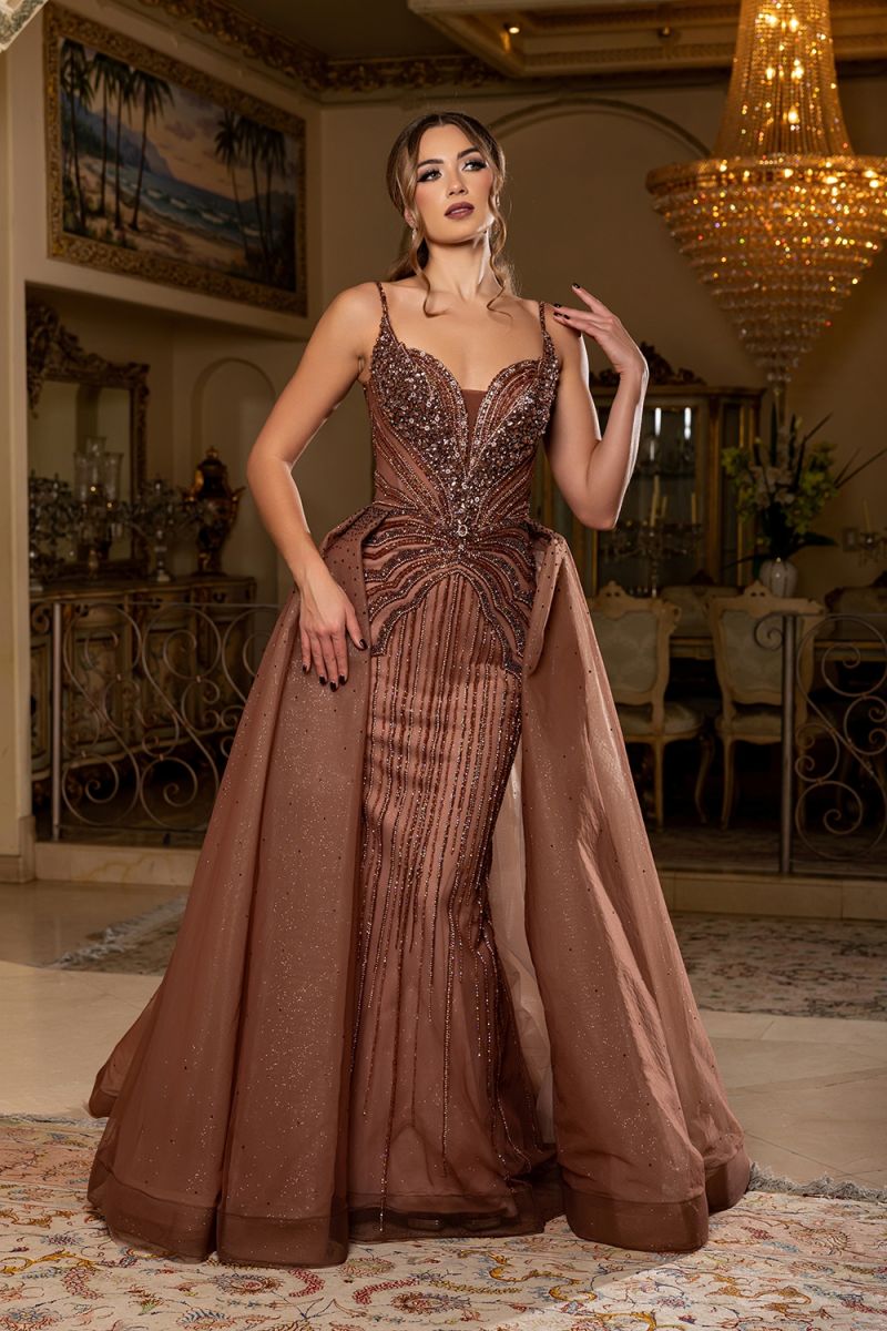 Cinnamon Sweetheart Floor-Length Mesh Prom Dress May Queen MQRQ8262