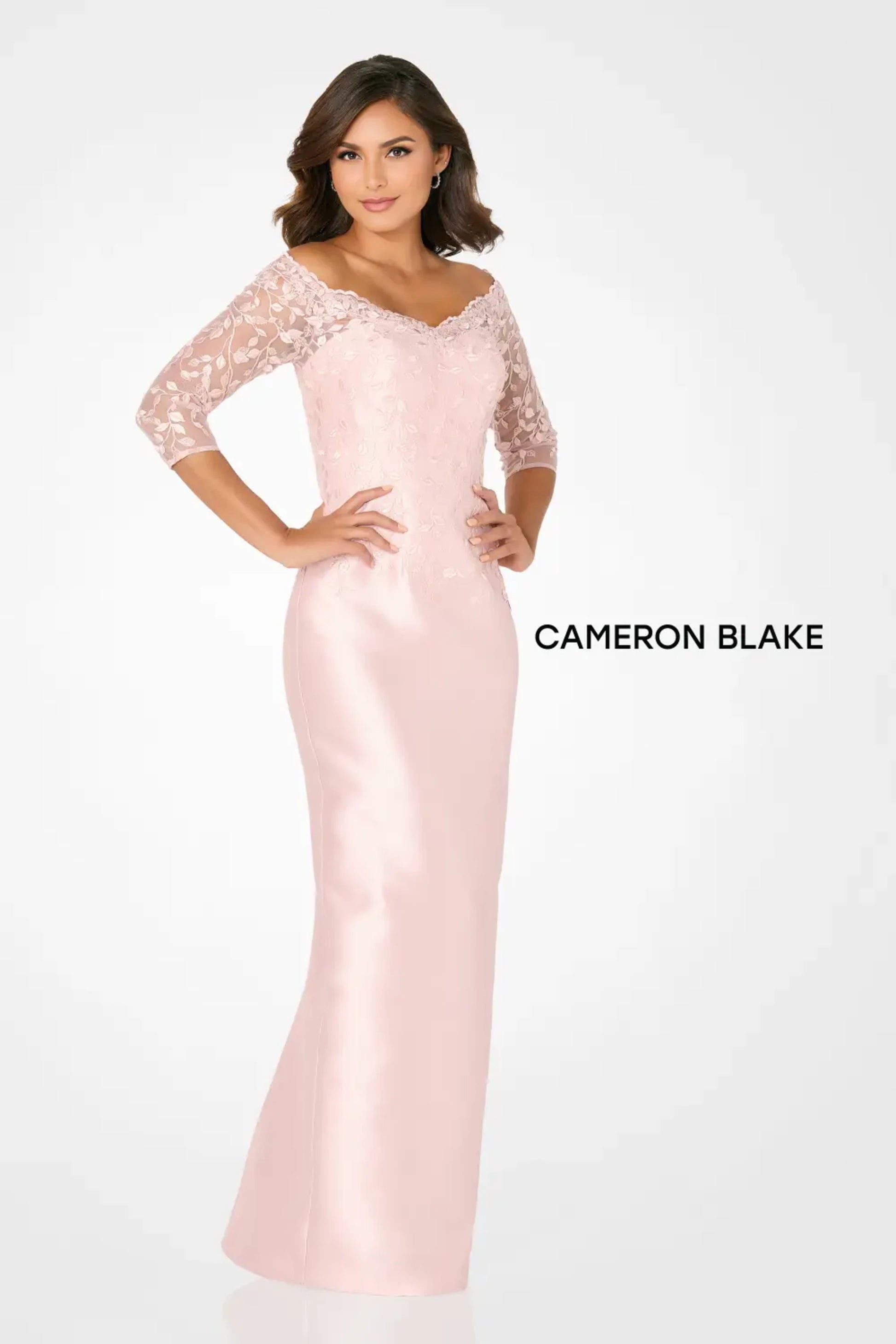 Cameron Blake CB795 A Line Long Formal Floral Applique Evening Dress