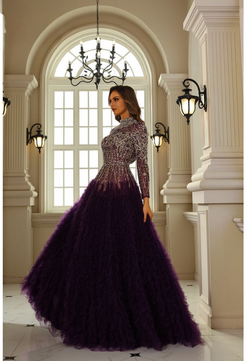 Terani Couture 251GL4318 Beaded Formal Long Sleeve Ruffled Ball Gown