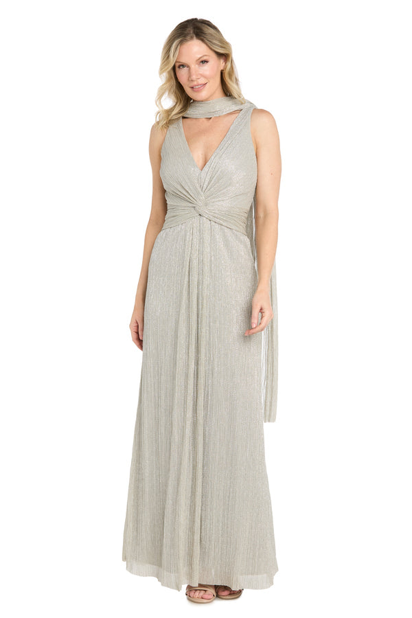 R&M Richards 5403 V-Neck Floor-Length Metallic Formal Twist Front Gown