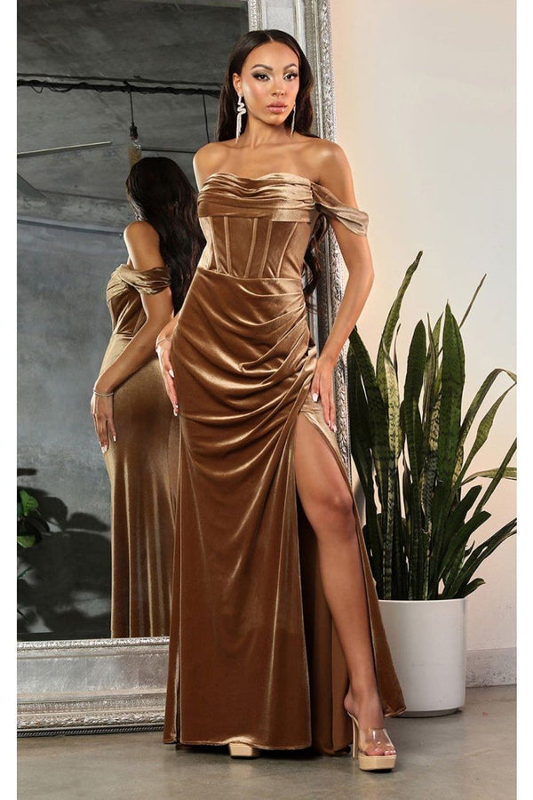Off-the-Shoulder Floor-Length Velvet Formal Sheath Column May Queen RQ8069