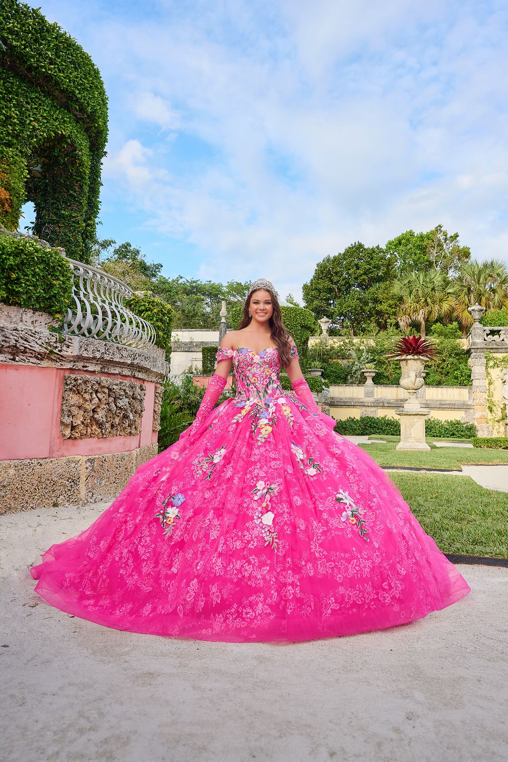 Quinceniera Dresses Long Floral Ball Gown Quinceanera Dress Fuchsia/Multi