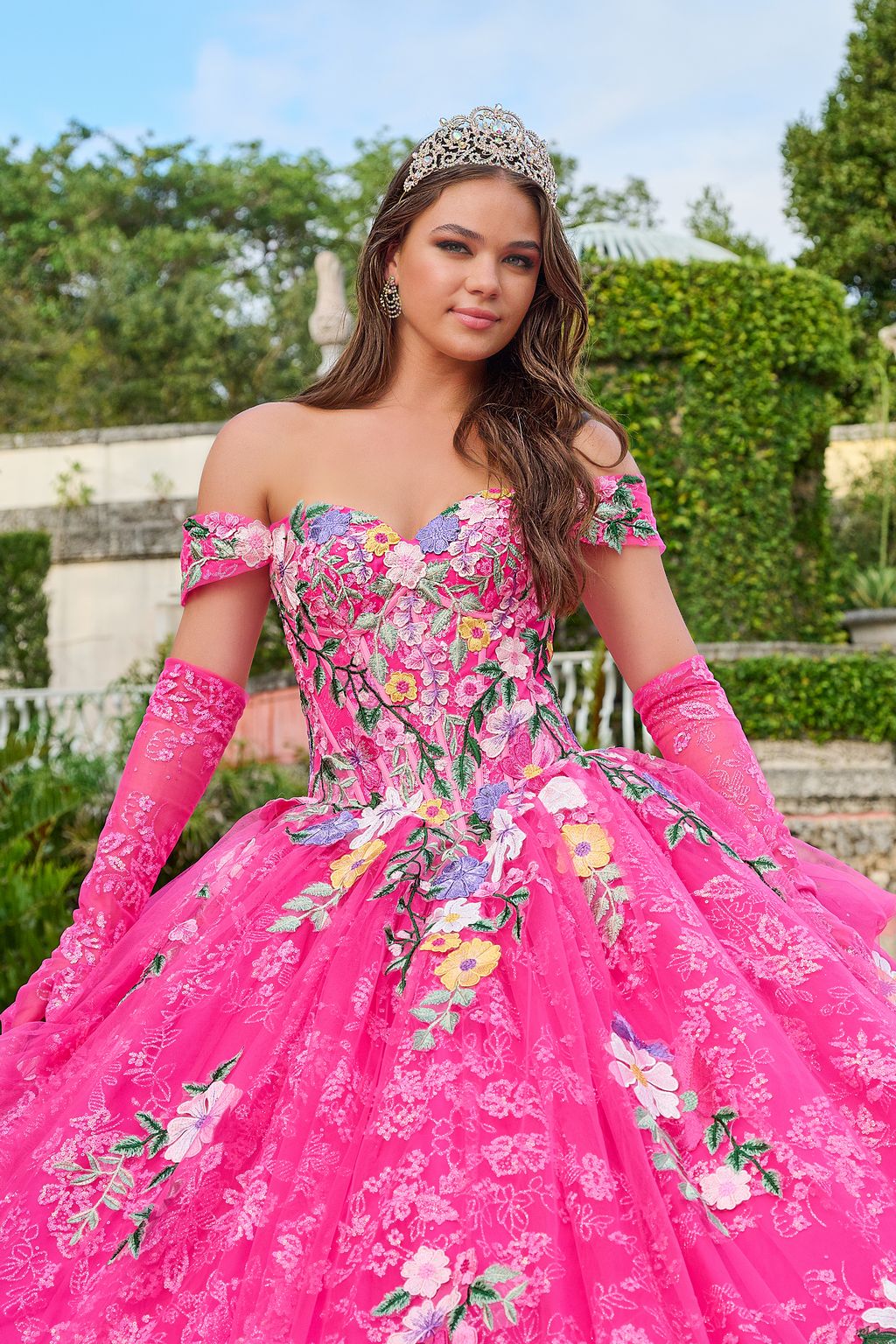 Quinceniera Dresses Long Floral Ball Gown Quinceanera Dress Fuchsia/Multi