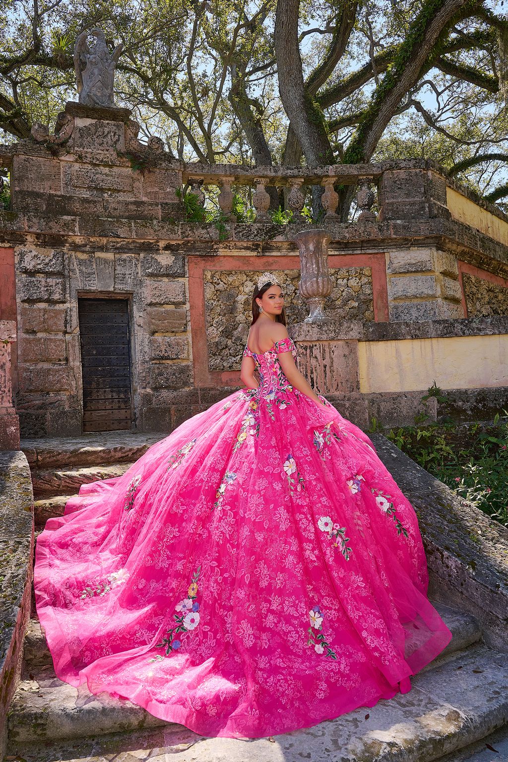 Quinceniera Dresses Long Floral Ball Gown Quinceanera Dress Fuchsia/Multi