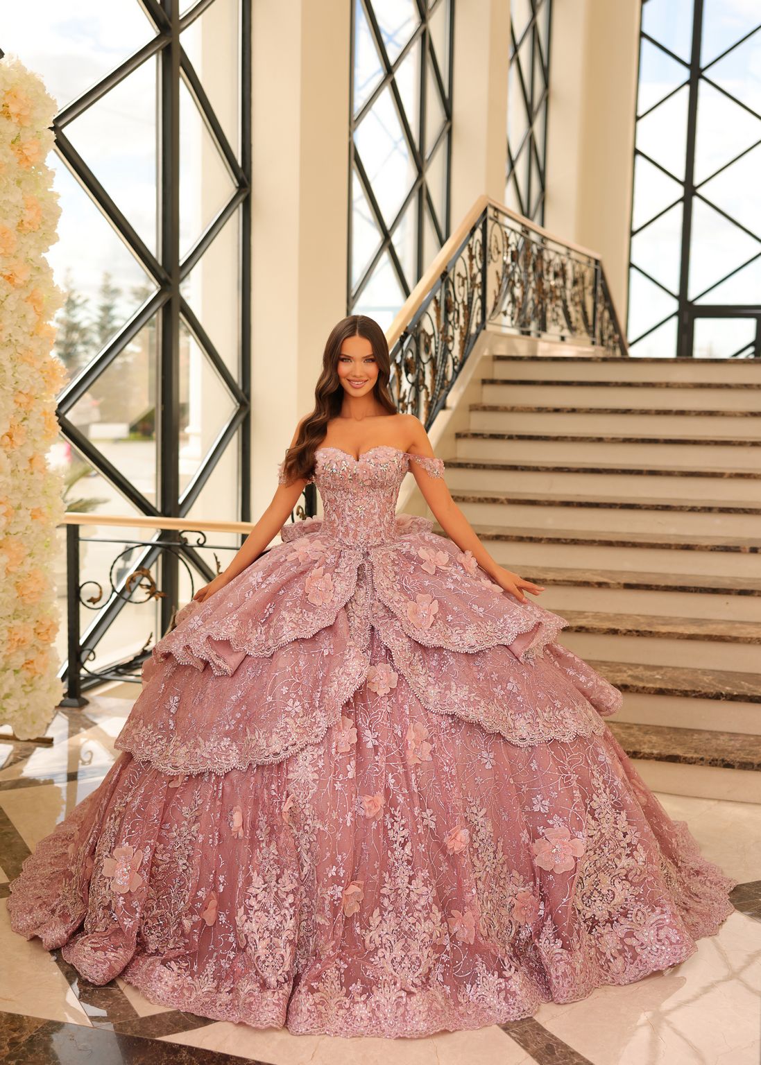 Dusty Rose Amarra 54202 Long Tiered Sweet 16 Quinceanera Dress ...