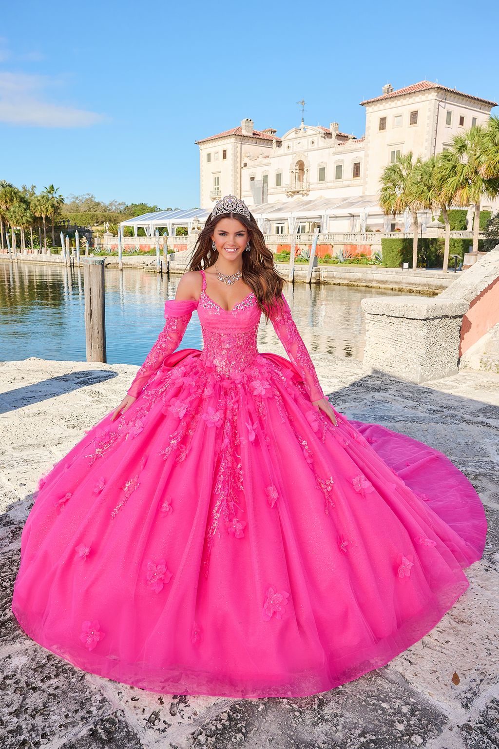 Quinceniera Dresses Long Sequin Ball Gown Quinceanera Dress Hot Pink