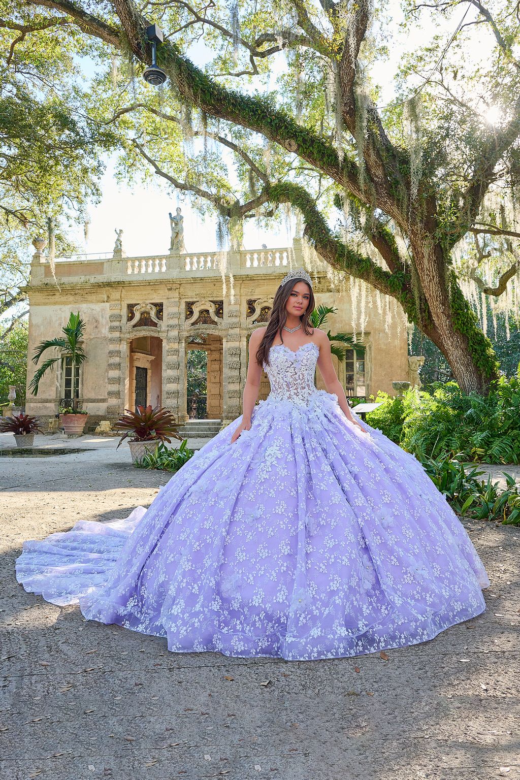 Quinceniera Dresses Long Floral Lace Ball Gown Quinceanera Dress  Lilac
