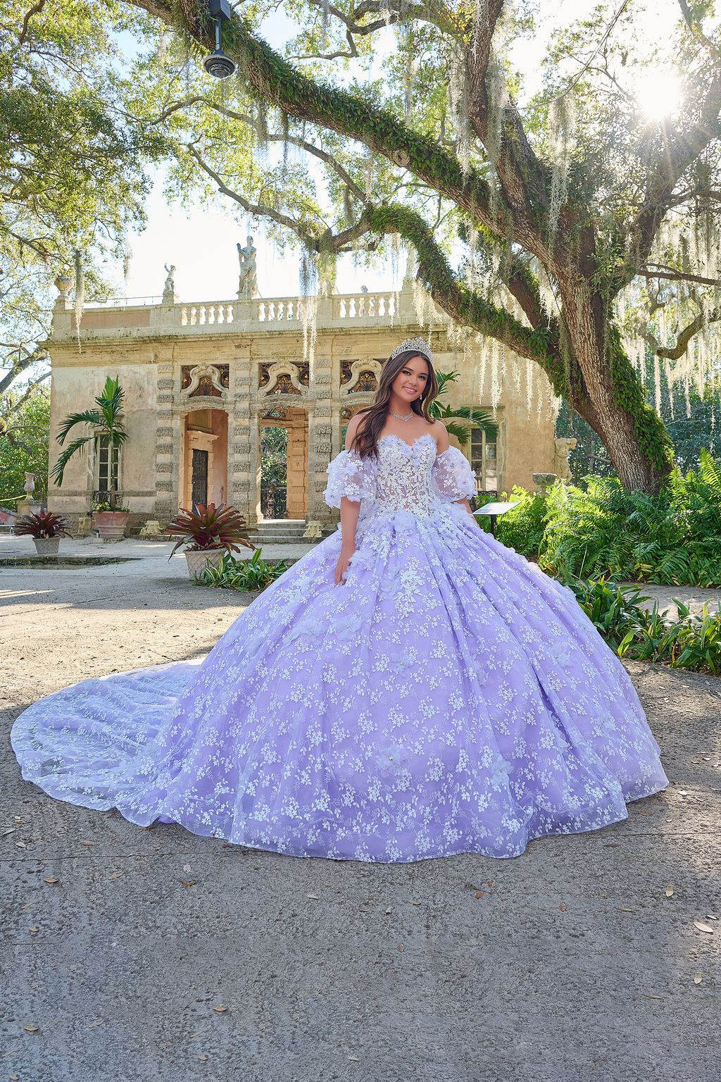 Quinceniera Dresses Long Floral Lace Ball Gown Quinceanera Dress  Lilac