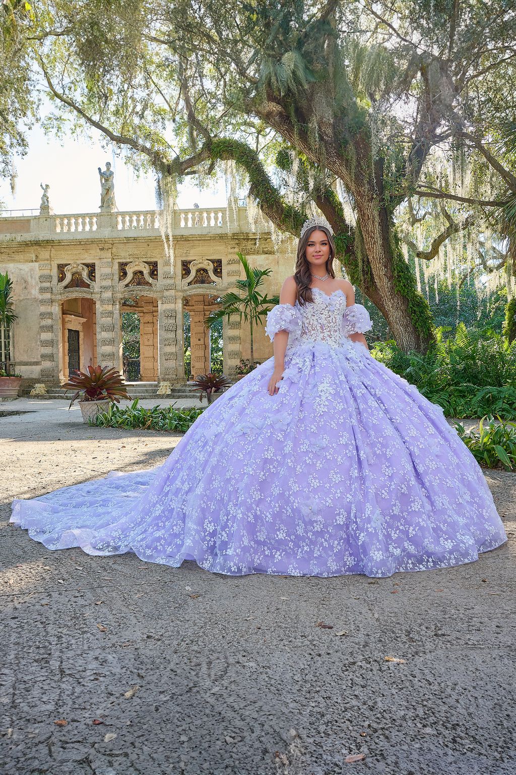 Quinceniera Dresses Long Floral Lace Ball Gown Quinceanera Dress  Lilac
