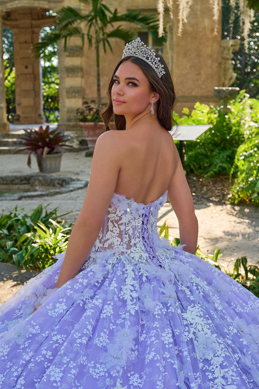 Quinceniera Dresses Long Floral Lace Ball Gown Quinceanera Dress  Lilac