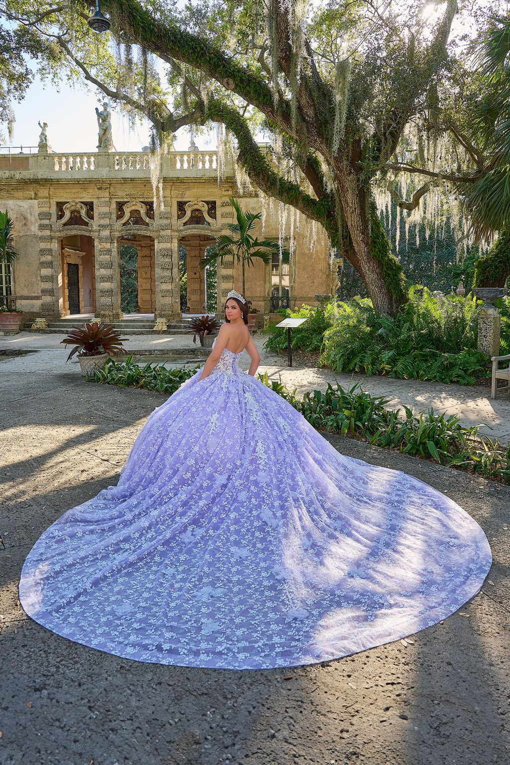 Quinceniera Dresses Long Floral Lace Ball Gown Quinceanera Dress  Lilac