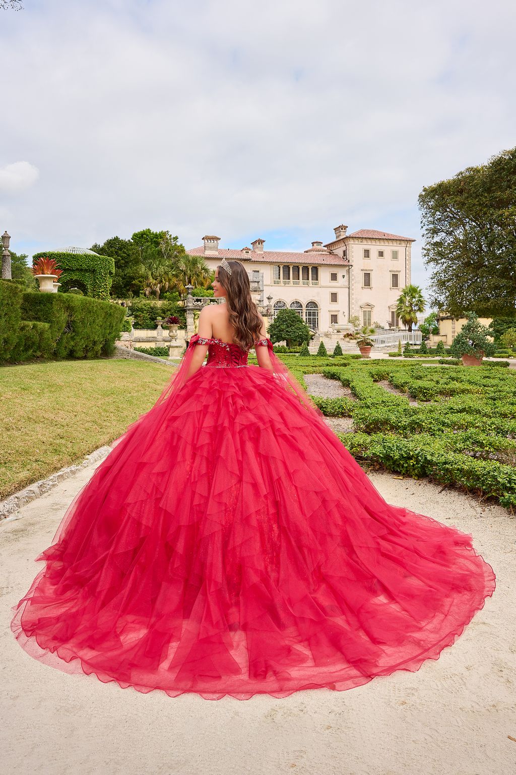 wine red quince dresses Amarra 54212 Long Ball Gown Glitter Cape Quinceanera Dress – The Dress Outlet