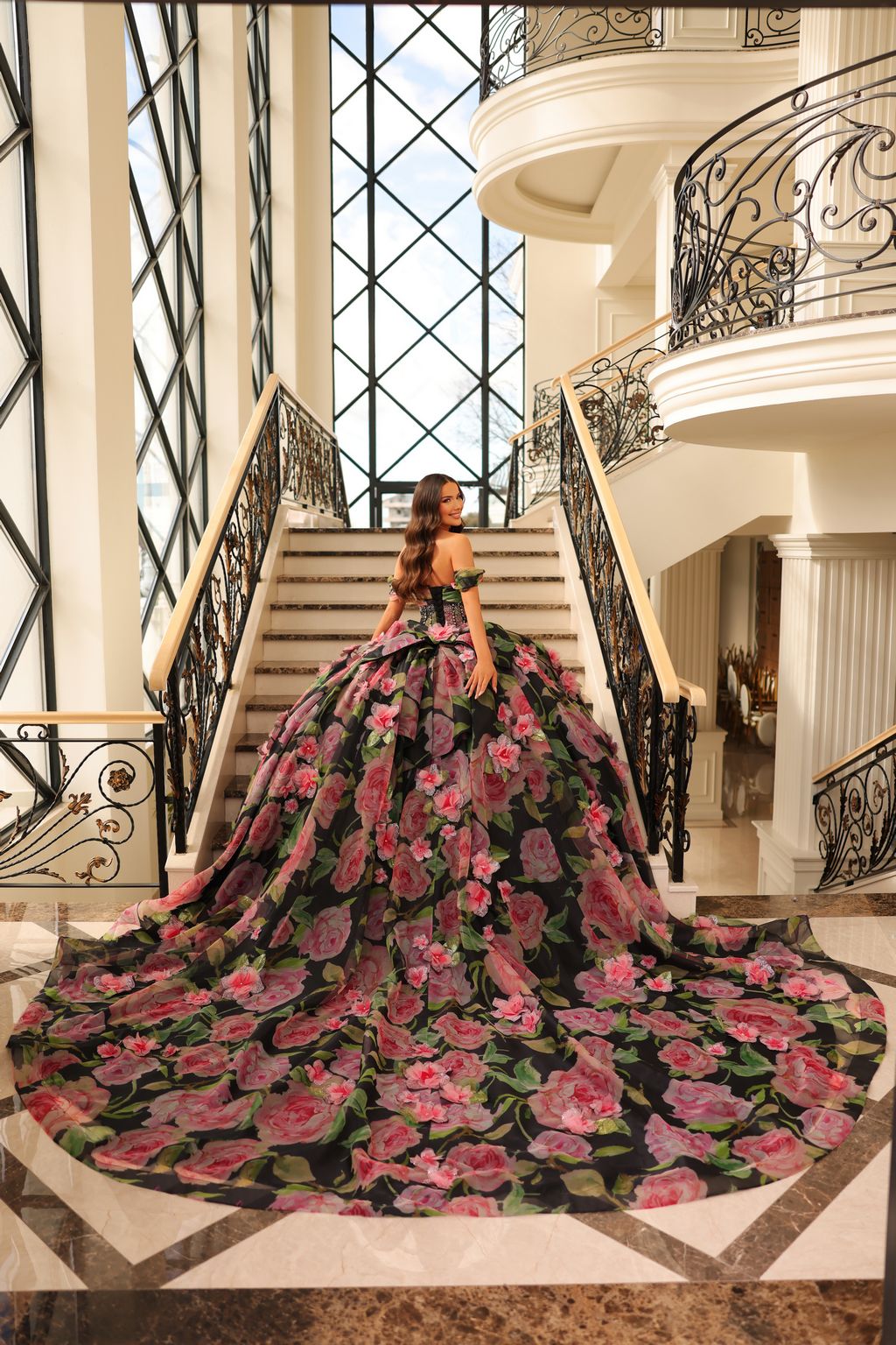 Quinceniera Dresses Floral Ball Gown Long Quinceanera Dress Black/Multi
