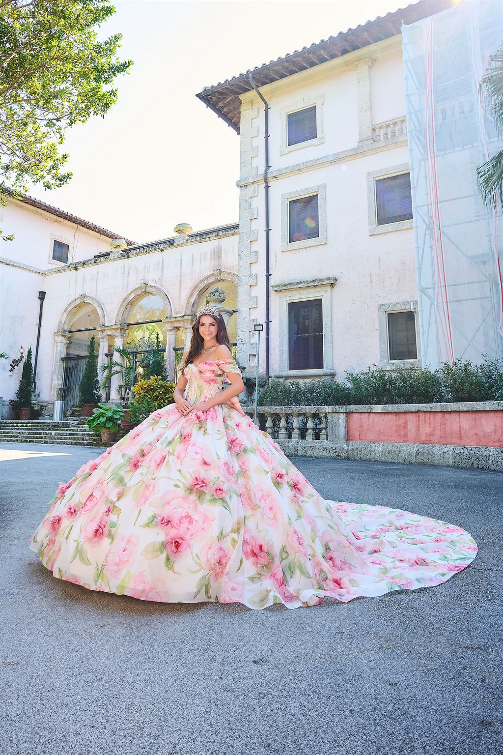 Quinceniera Dresses Floral Ball Gown Long Quinceanera Dress Rose
