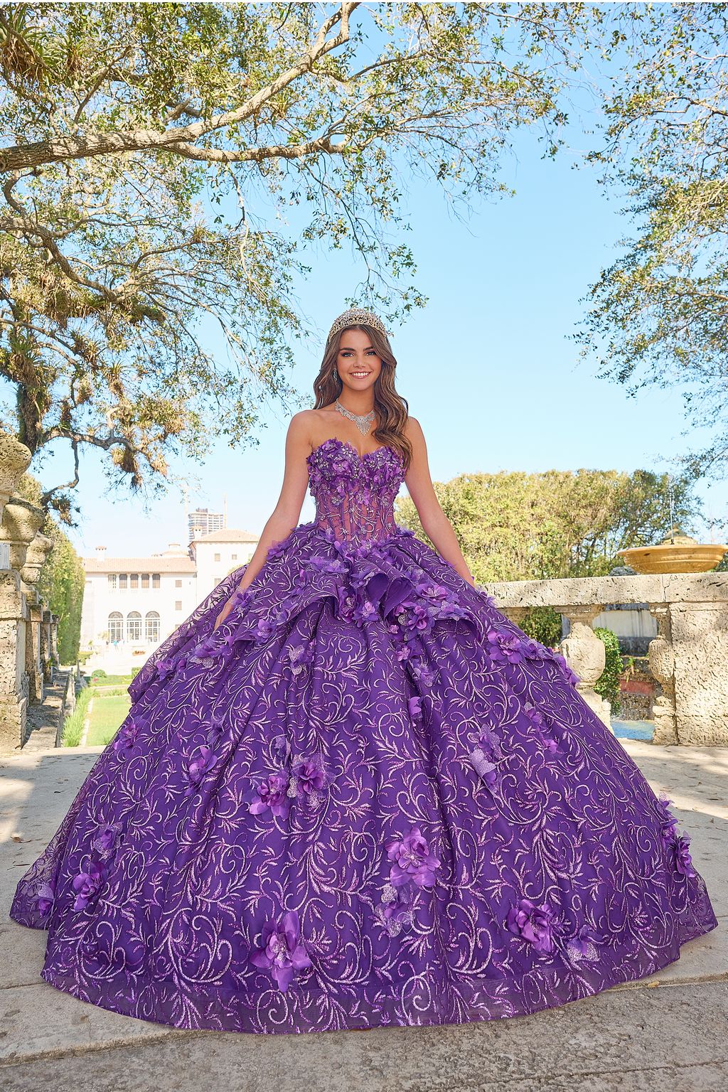 dark purple quinceanera dresses Amarra 54216 Long 3D Floral A Line Sweet 16 Glitter Quinceanera Dress – The  Dress Outlet