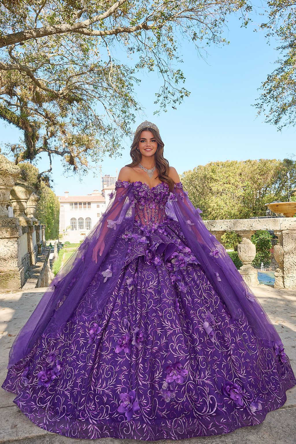 Quinceniera Dresses Long 3D Floral A Line Sweet 16 Quinceanera Dress Purple
