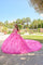 Quinceniera Dresses Long 3D Floral Glitter Ball Gown Quinceanera Dress Fuchsia/Pink