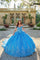 Quinceniera Dresses Floral Glitter Long Ball Gown Quinceanera Dress Turquoise