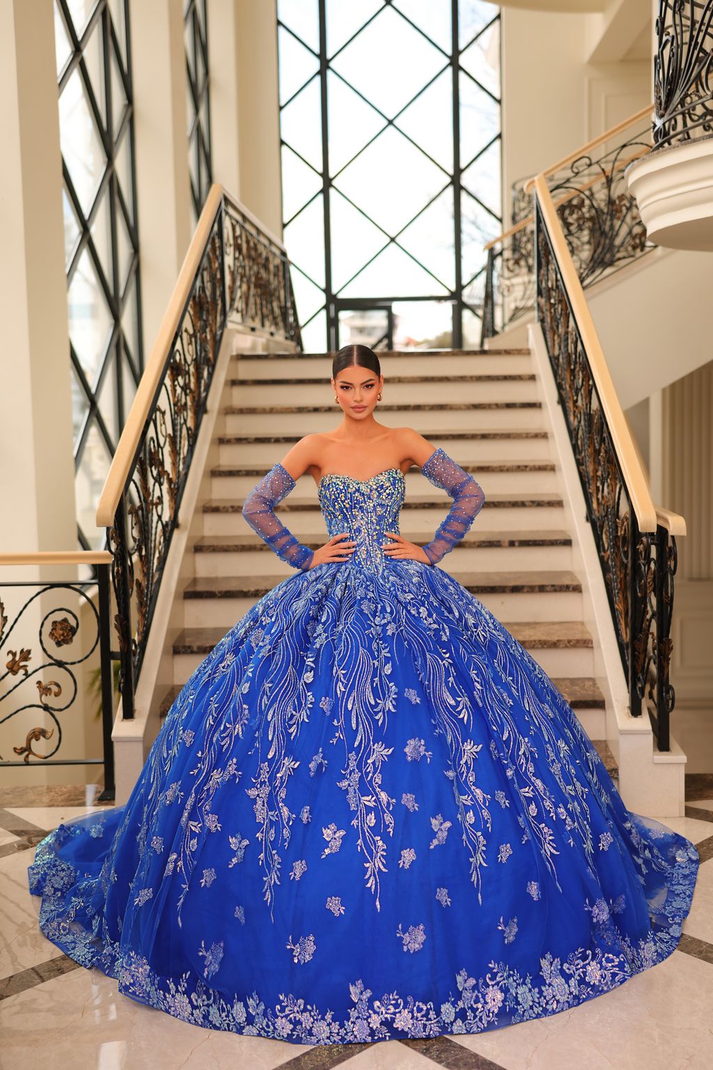 Quinceniera Dresses Beaded A Line Long Ball Gown Quinceanera Dress Royal Blue