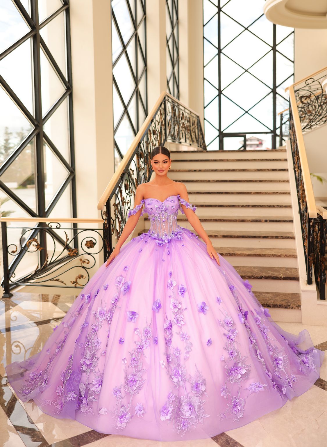 Amarra 54224 Long Quinceanera Dress Lilac/Pink / 8