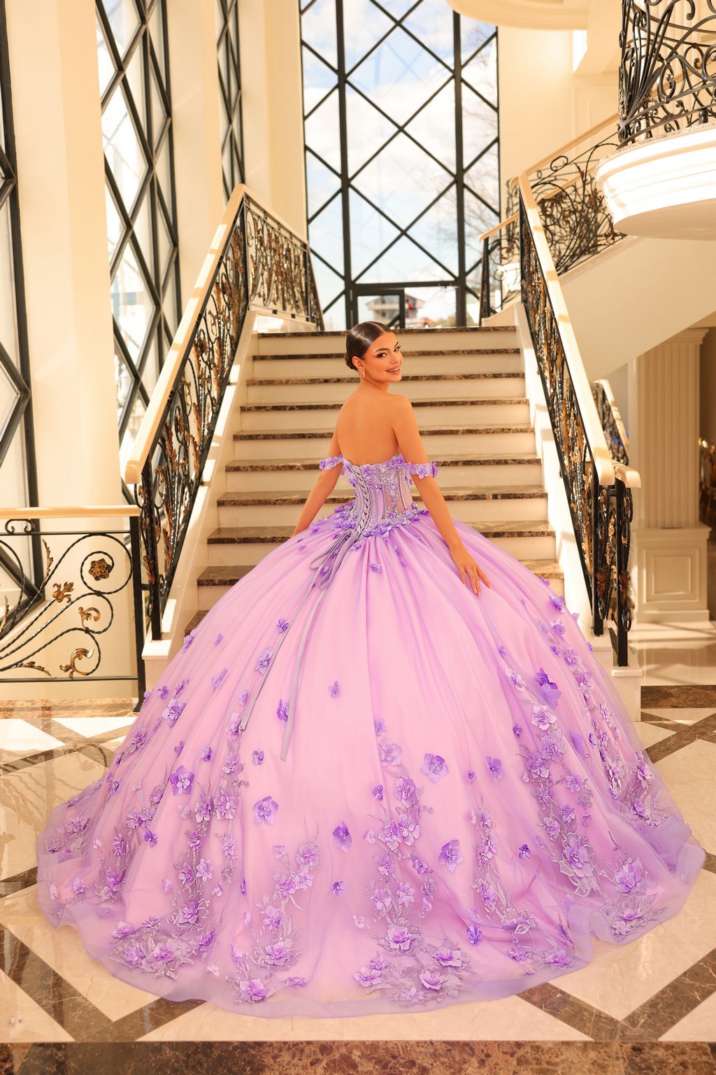 Quinceniera Dresses Beaded Ball Gown Long Quinceanera Dress Lilac/Pink