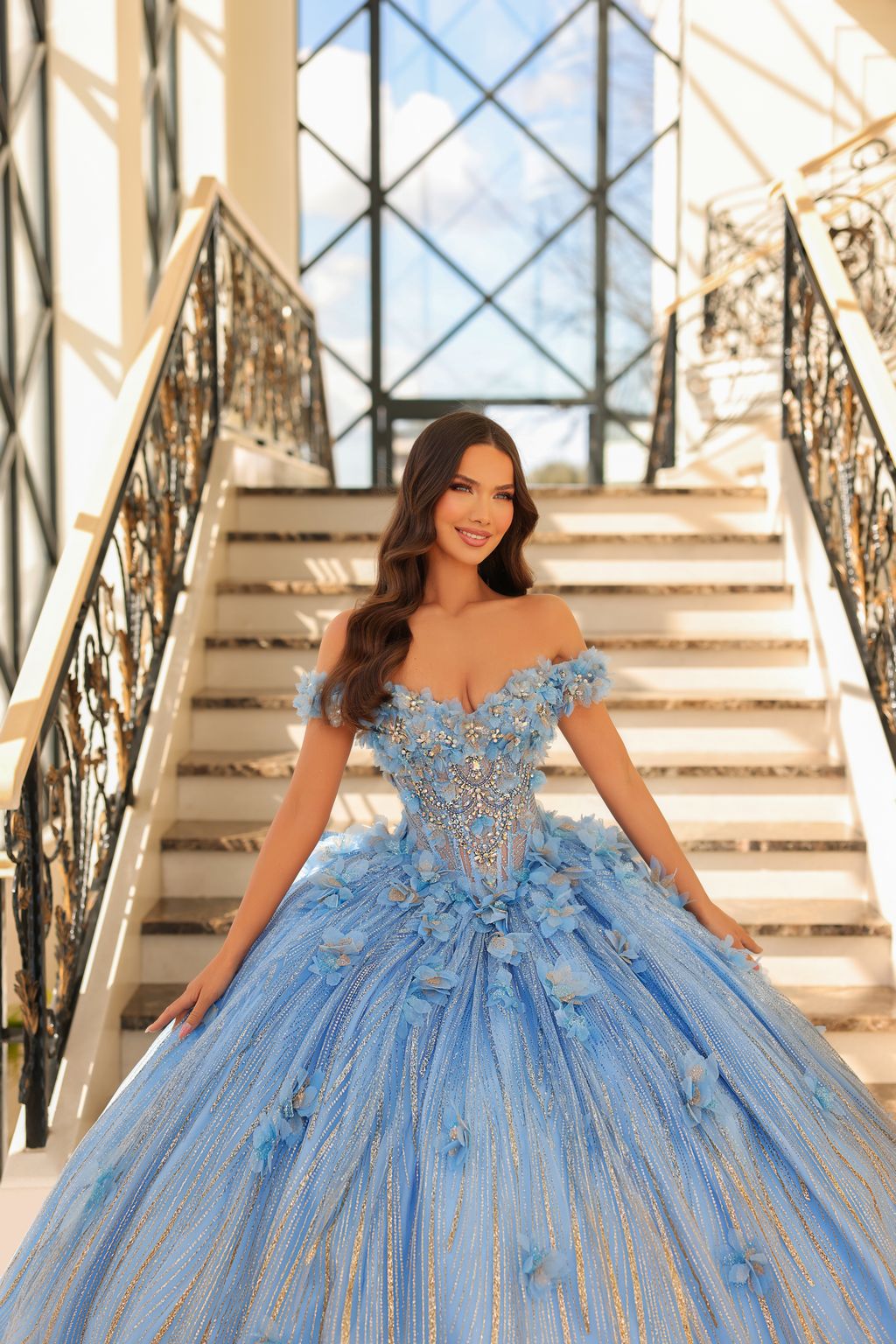 Amarra 54226 Long Ball Gown 3D Floral Detachable Bow Quinceanera Dress